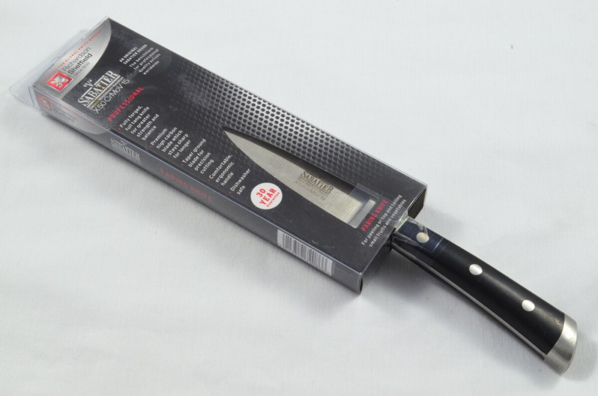 V Sabatier Paring Knife 8.5cm Black Triple Riveted Handle X50CrMoV15 - Richardson Sheffield