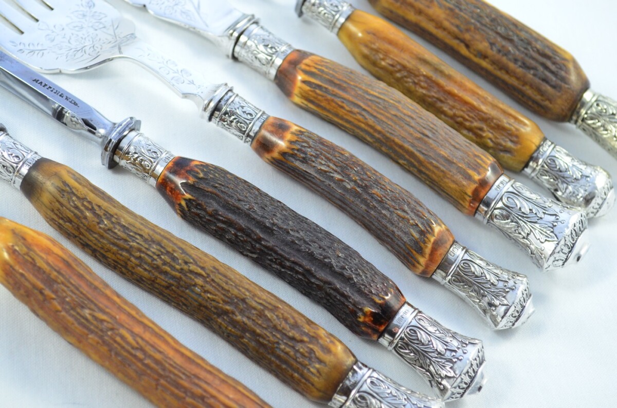 Amazing Mappin & Webb 7 Piece Stag Handled Silver Capped & Ferruled Carving Set Made in Sheffield 1892 - Image 4