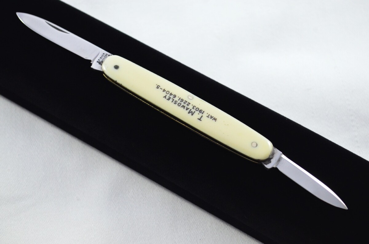 H.Fisher Carbon Steel Bladed Advertisement Plastic Scaled Pen/Fruit Knife Sheffield