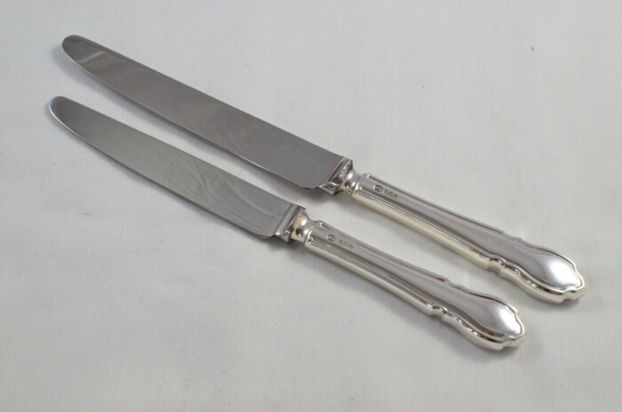 Gorgeous Antique Set of 6 Table & 6 Dessert Sterling Silver Knives Dubarry Pattern 1966 - Image 7