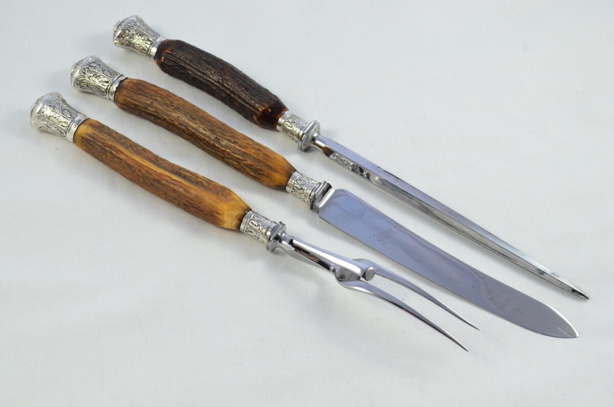 Amazing Mappin & Webb 7 Piece Stag Handled Silver Capped & Ferruled Carving Set Made in Sheffield 1892 - Image 8