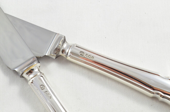 Gorgeous Antique Set of 6 Table & 6 Dessert Sterling Silver Knives Dubarry Pattern 1966 - Image 6