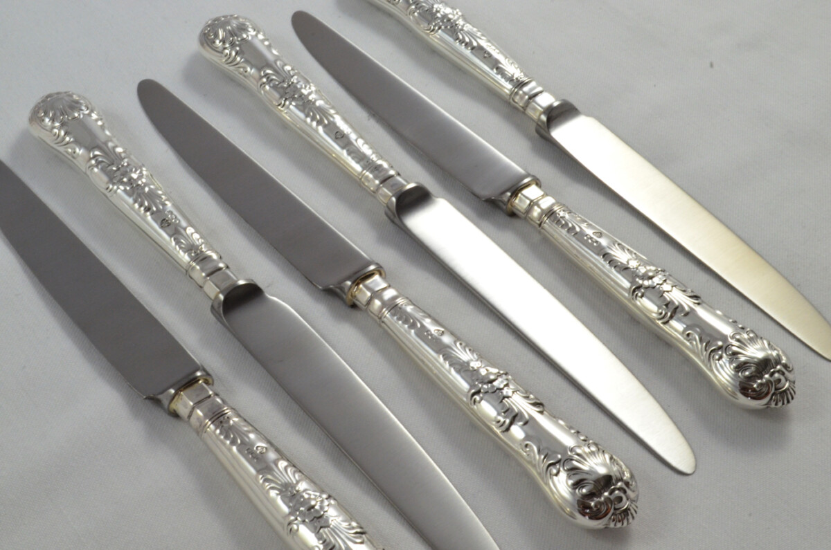 Antique Set of 6 Dessert Sterling Silver Knives Queens Pattern 1973 - Image 2