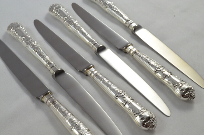 Antique Set of 6 Dessert Sterling Silver Knives Queens Pattern 1973 - Image 2