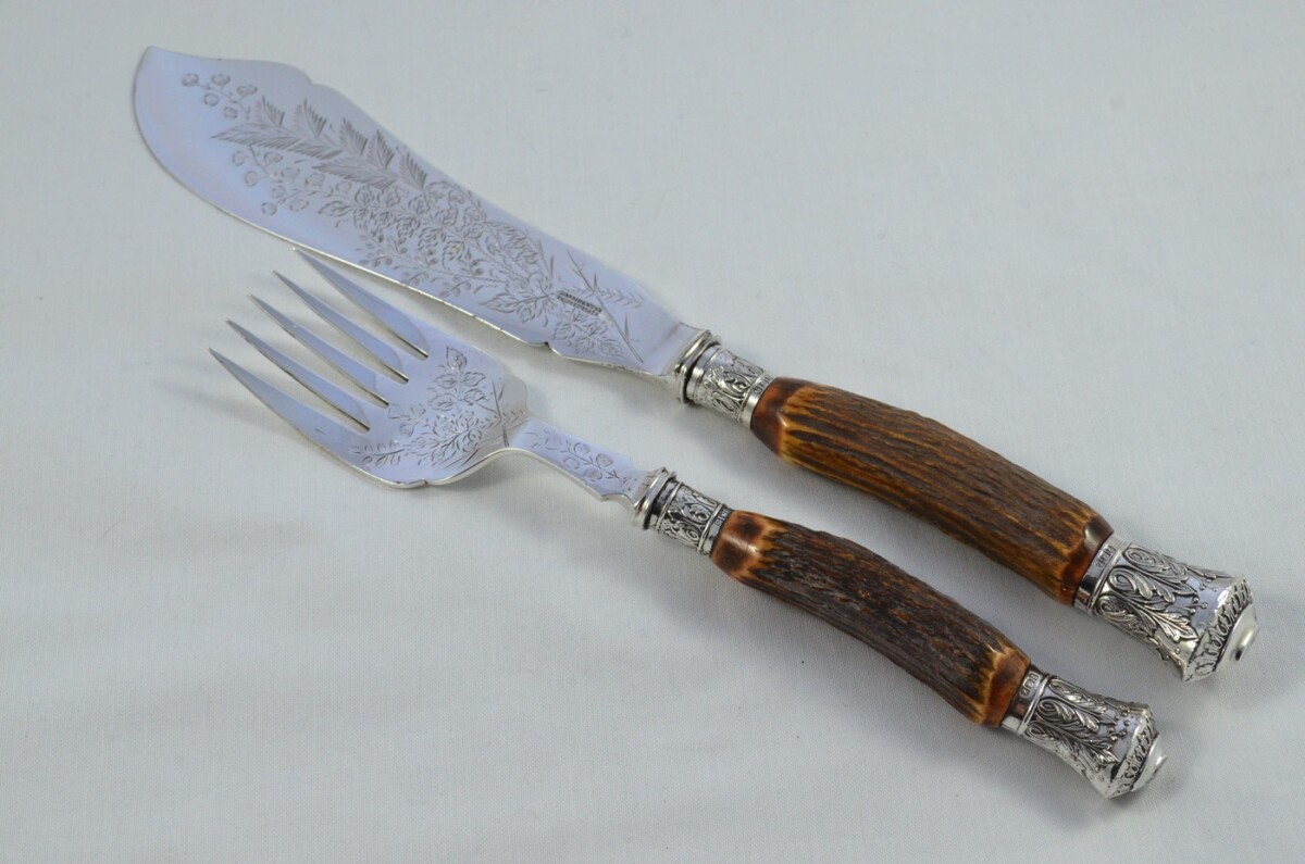 Amazing Mappin & Webb 7 Piece Stag Handled Silver Capped & Ferruled Carving Set Made in Sheffield 1892 - Image 9