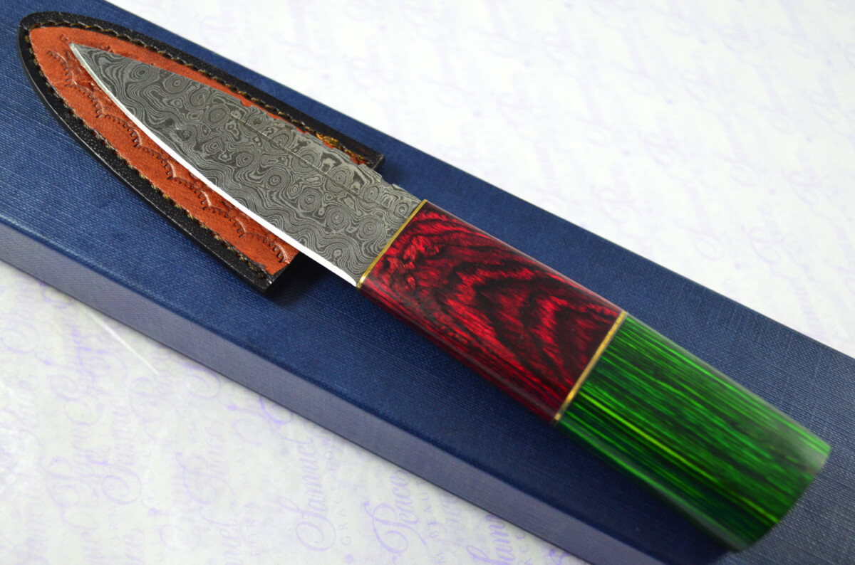 New Fantastic Coloured Pakkawood Sgian Dubh Damascus Steel Superior Sheath inc Presentation Box