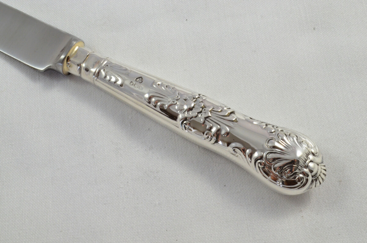 Antique Set of 6 Dessert Sterling Silver Knives Queens Pattern 1973 - Image 7