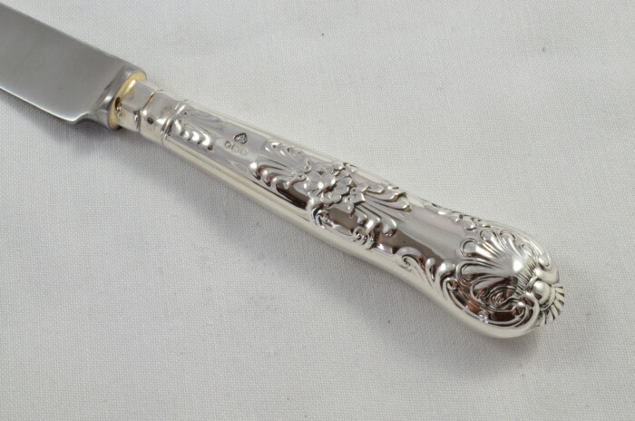Antique Set of 6 Dessert Sterling Silver Knives Queens Pattern 1973 - Image 7