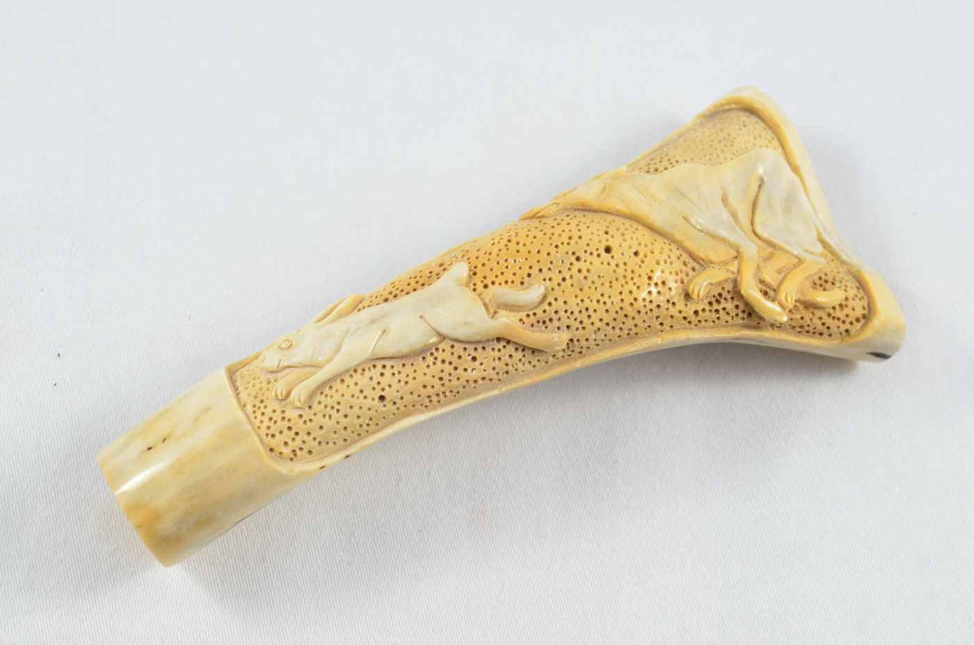 Hare & Hound Carved Walking Stick Cane Top Handle Stag Antler Horn Made Sheffield England