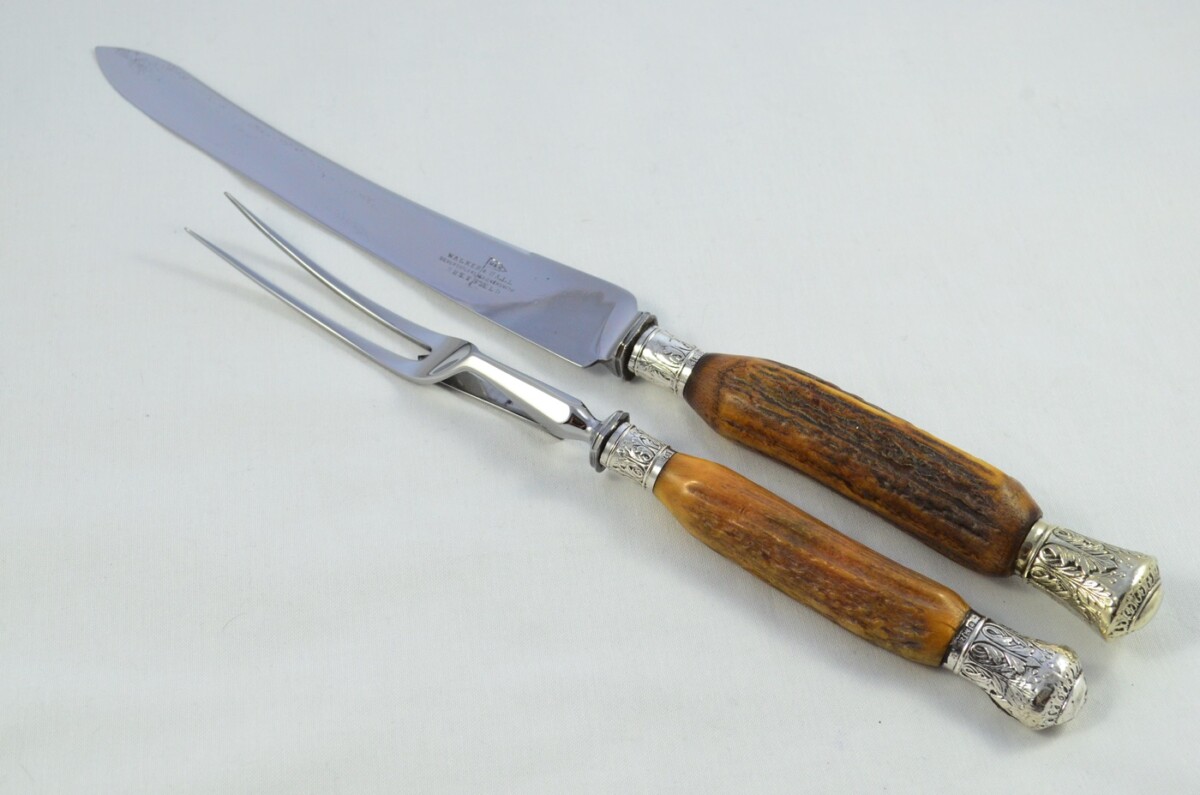 Amazing Mappin & Webb 7 Piece Stag Handled Silver Capped & Ferruled Carving Set Made in Sheffield 1892 - Image 11
