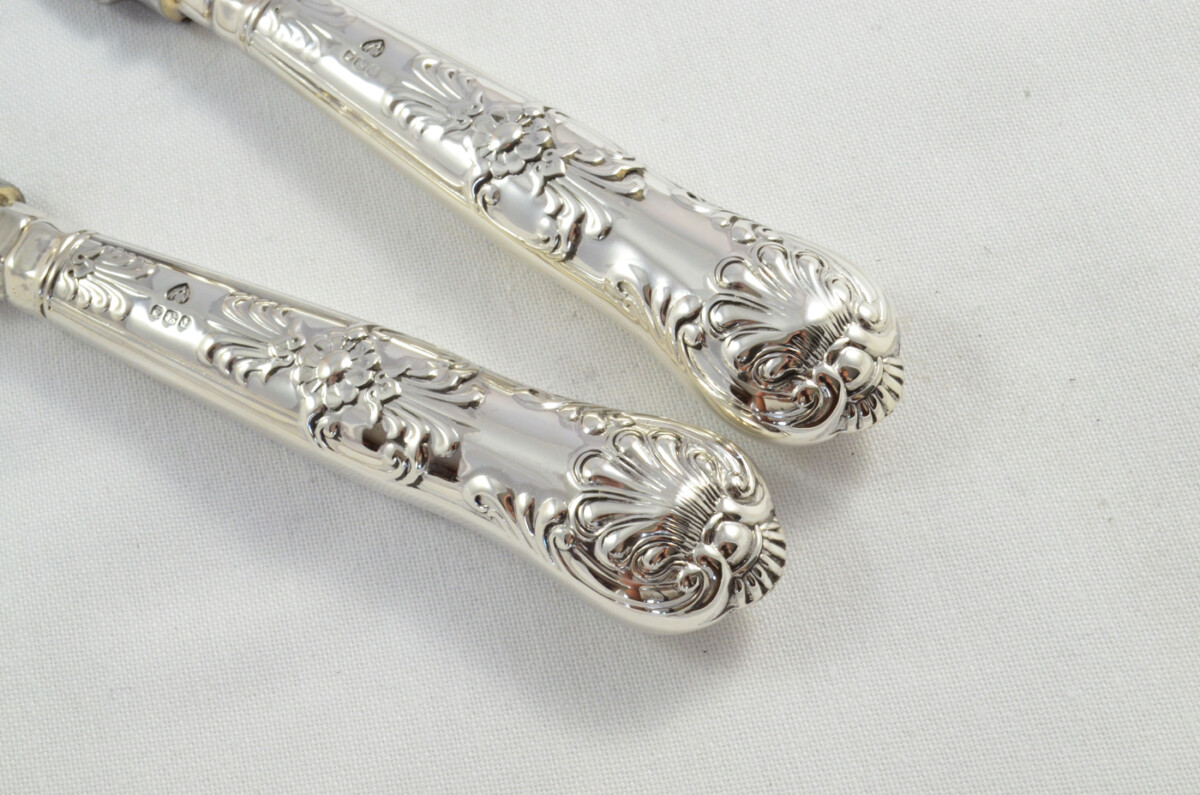 Antique Set of 6 Dessert Sterling Silver Knives Queens Pattern 1973 - Image 4