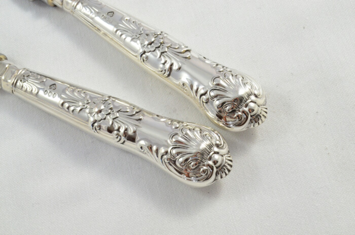 Antique Set of 6 Dessert Sterling Silver Knives Queens Pattern 1973 - Image 4
