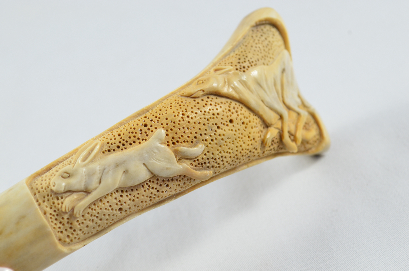 Hare & Hound Carved Walking Stick Cane Top Handle Stag Antler Horn Made Sheffield England - Image 3