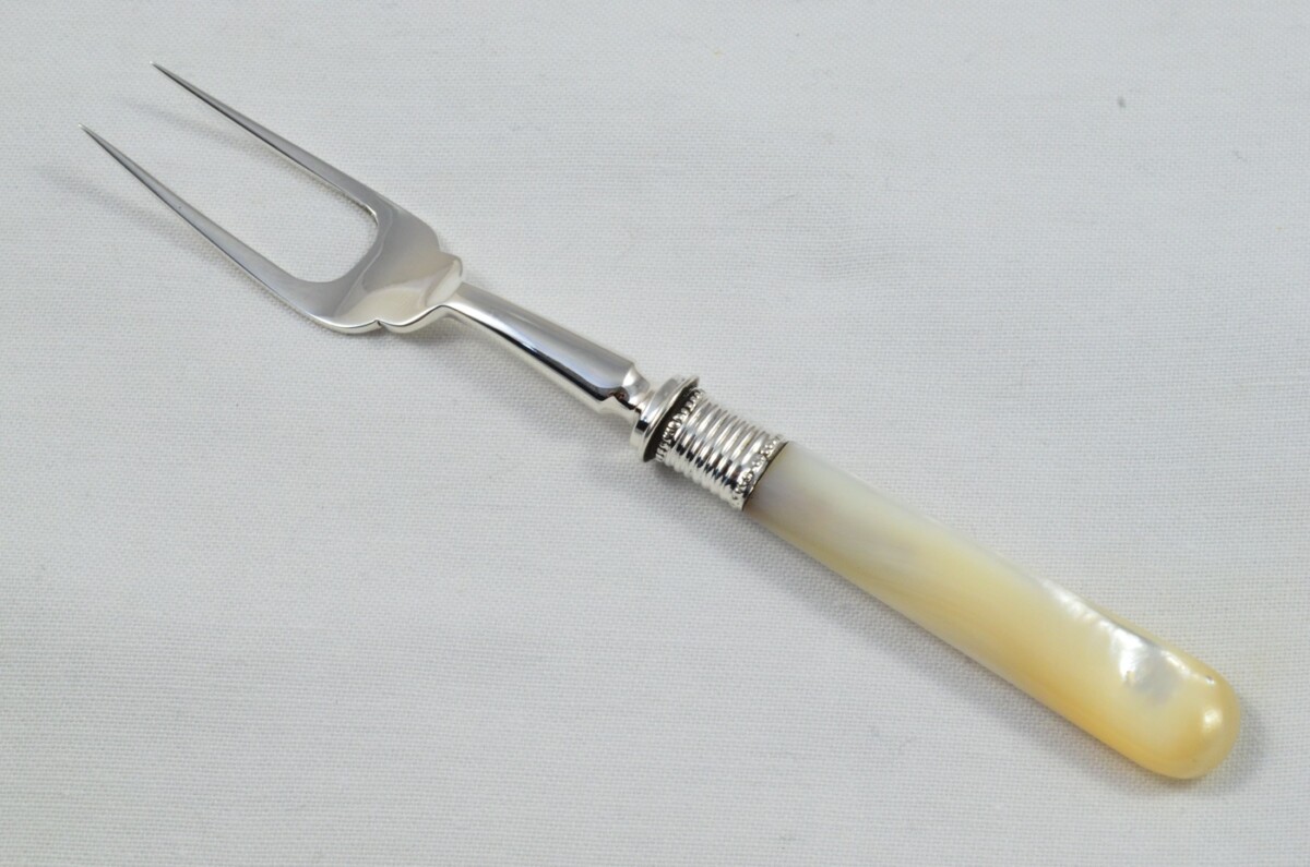 Boxed James Dixon Solid Silver Mother Of Pearl Handled Olive Fork Sheffield 1909 - Image 2