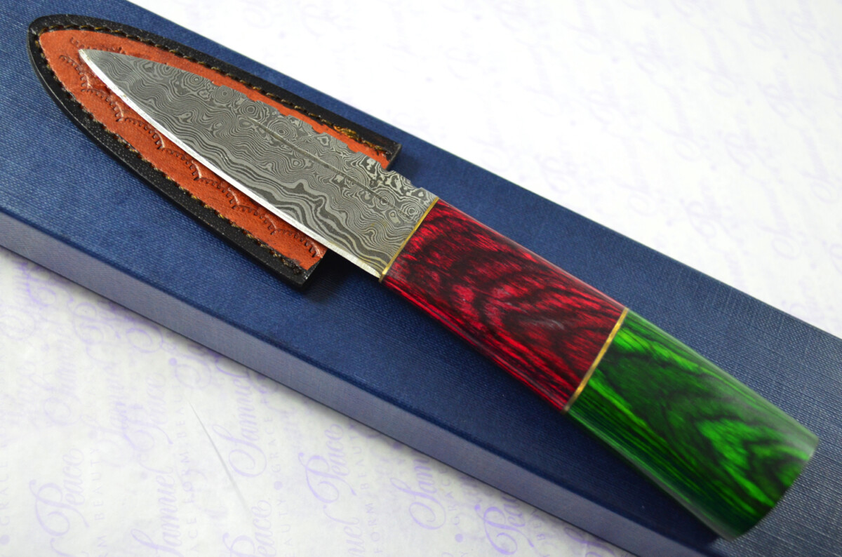 New Fantastic Coloured Pakkawood Sgian Dubh Damascus Steel Superior Sheath inc Presentation Box