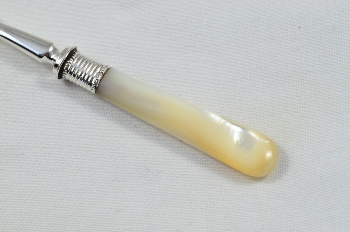 Boxed James Dixon Solid Silver Mother Of Pearl Handled Olive Fork Sheffield 1909 - Image 3