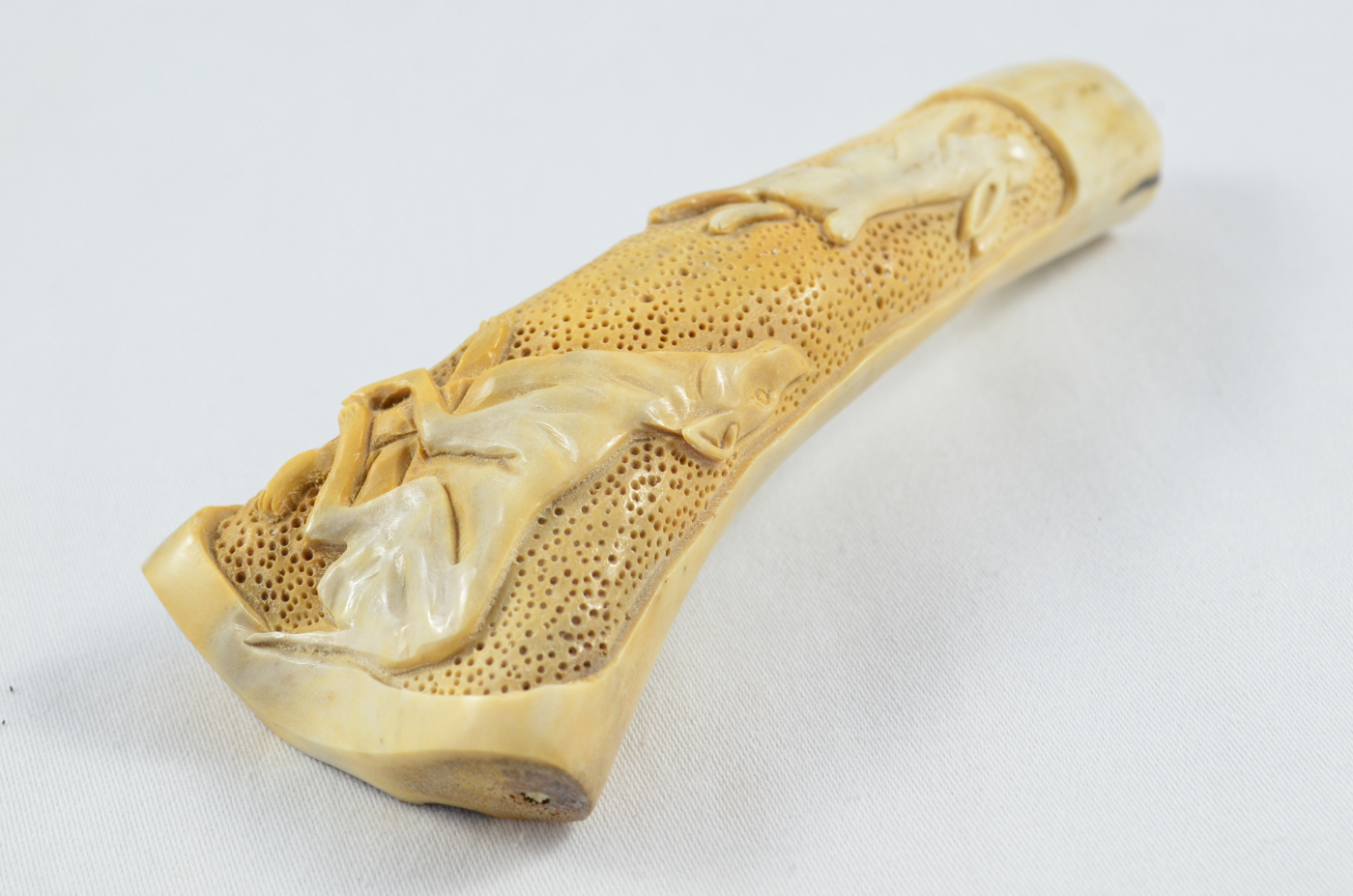 Hare & Hound Carved Walking Stick Cane Top Handle Stag Antler Horn Made Sheffield England - Image 5