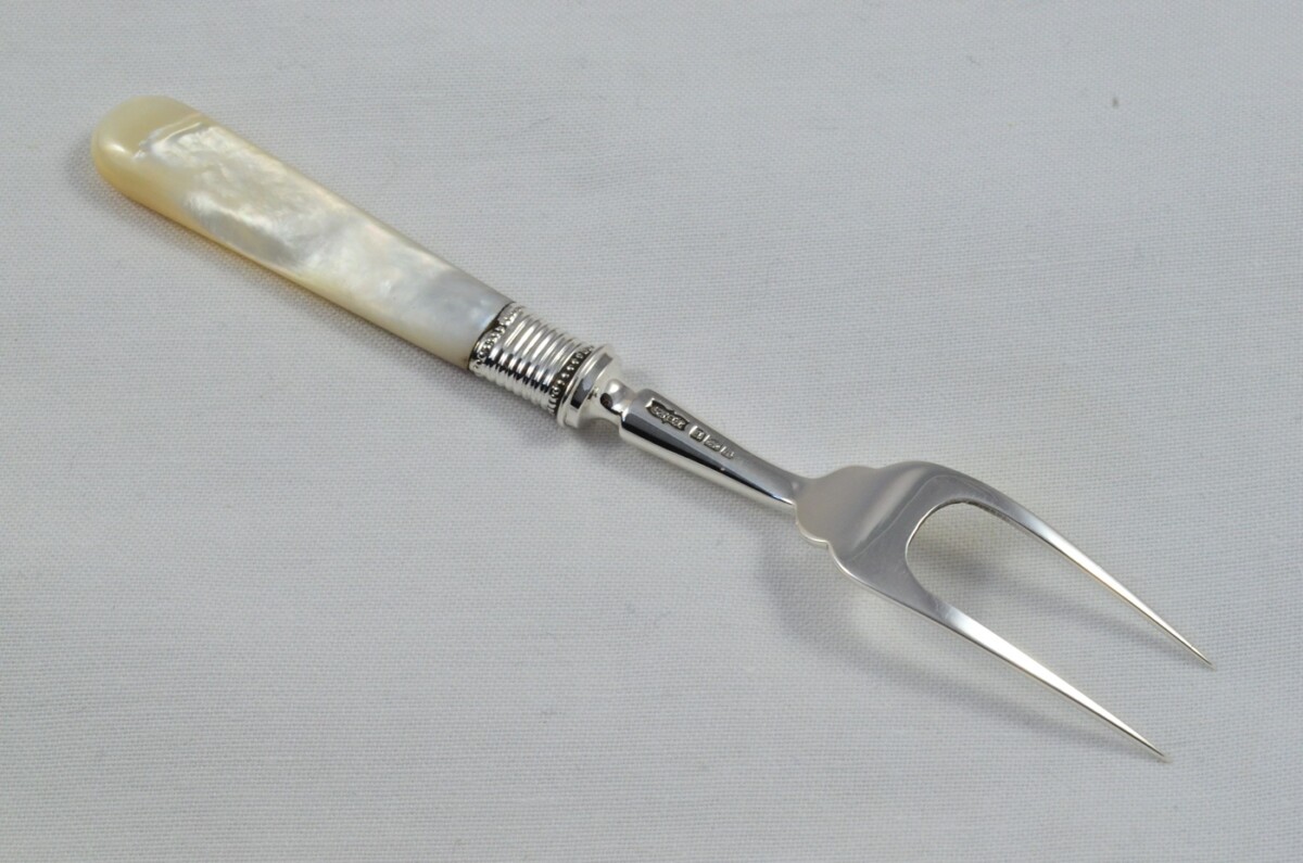 Boxed James Dixon Solid Silver Mother Of Pearl Handled Olive Fork Sheffield 1909 - Image 5