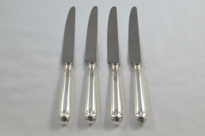 Antique Set of 4 Table & 4 Dessert Knives Sterling Silver Shell Head Pattern 1973 - Image 3