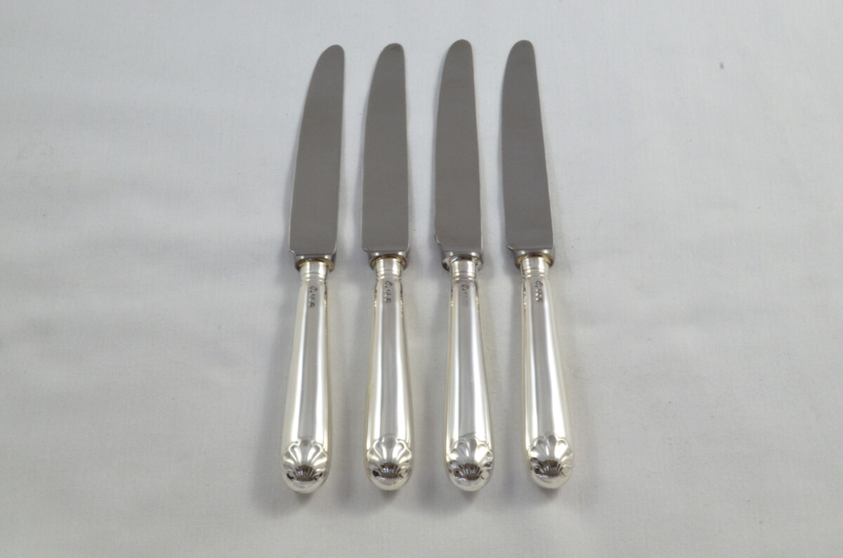 Antique Set of 4 Table & 4 Dessert Knives Sterling Silver Shell Head Pattern 1973 - Image 4