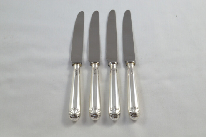 Antique Set of 4 Table & 4 Dessert Knives Sterling Silver Shell Head Pattern 1973 - Image 4
