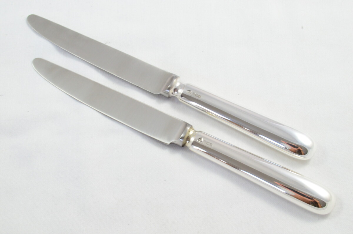 Classic Antique Set of 12 Dessert Knives Sterling Silver Baguette Pattern 1973 - Image 4