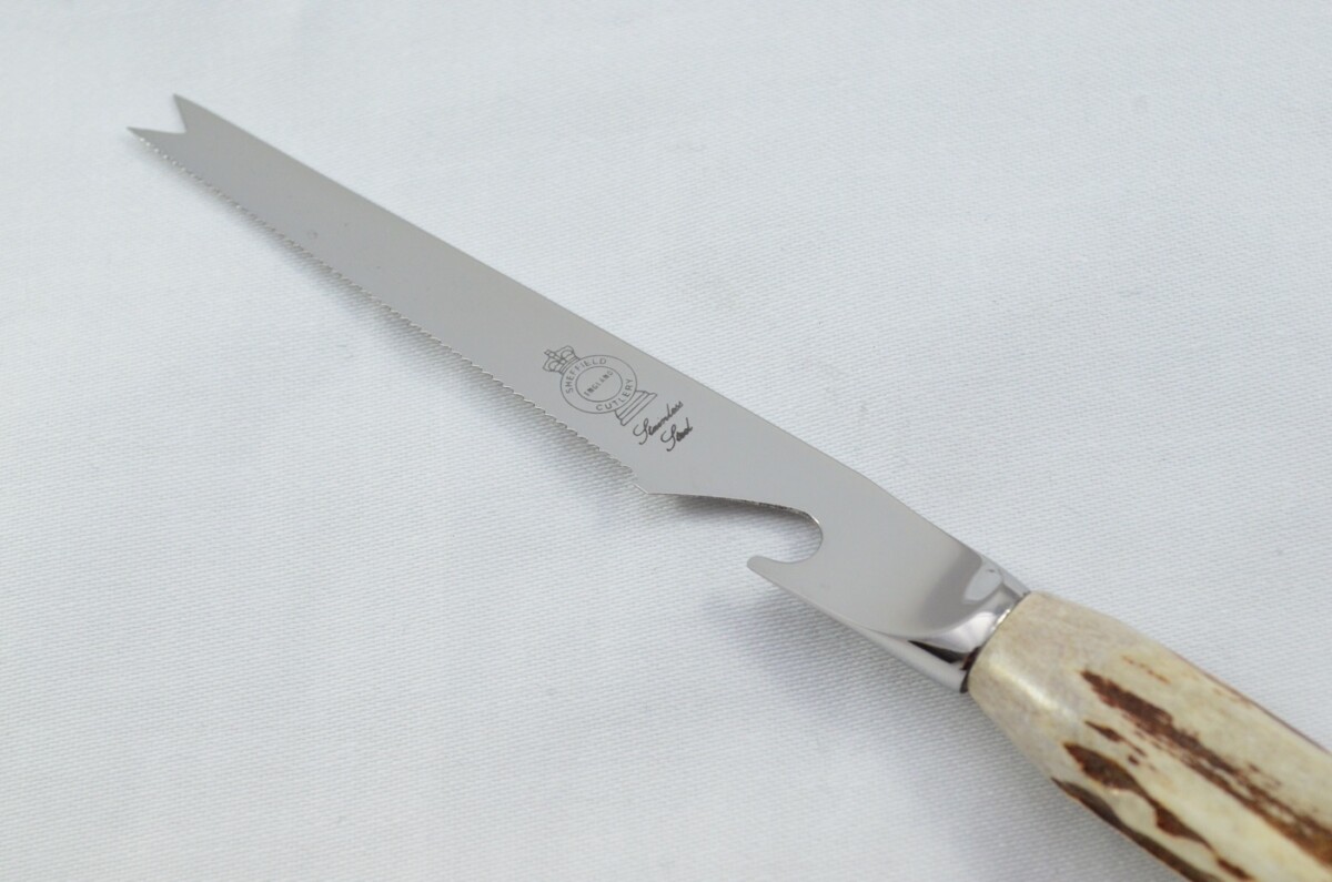 Genuine Roe Deer Stag Horn Antler Handled Bar Gin Knife Made in Sheffield England - Image 4
