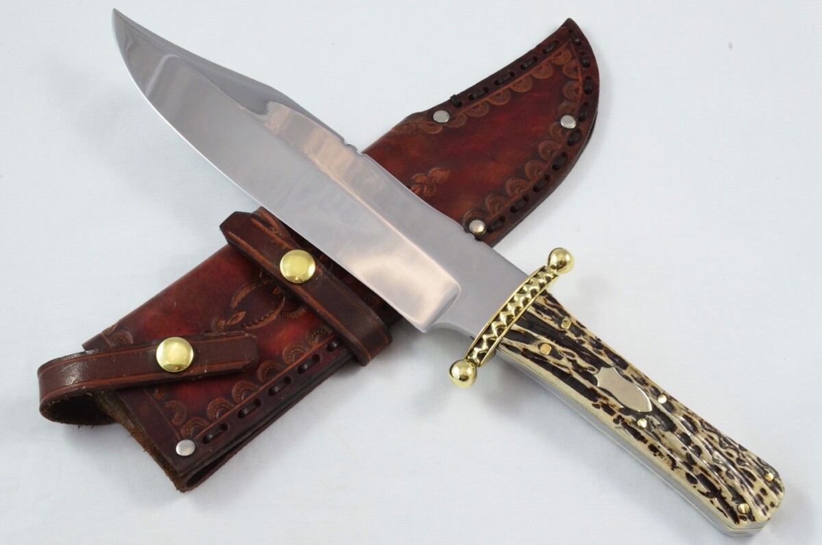 Large 9.25" Bladed Genuine Sheffield Bowie Knife with Leather Sheath - Imitation Stag Scales
