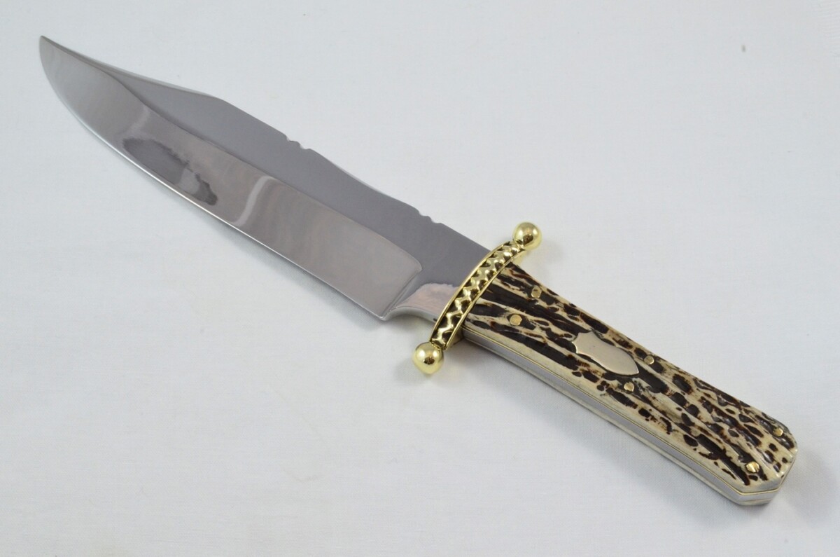 Large 9.25" Bladed Genuine Sheffield Bowie Knife with Leather Sheath - Imitation Stag Scales - Image 2