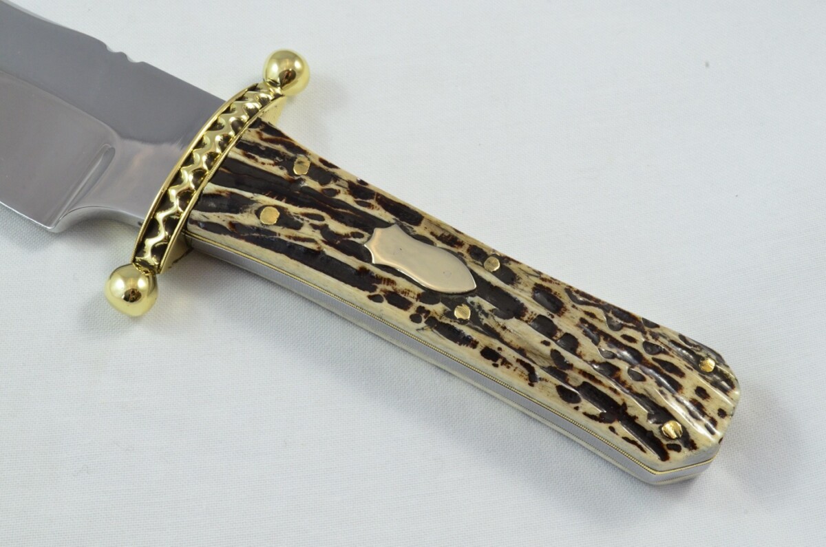 Large 9.25" Bladed Genuine Sheffield Bowie Knife with Leather Sheath - Imitation Stag Scales - Image 3