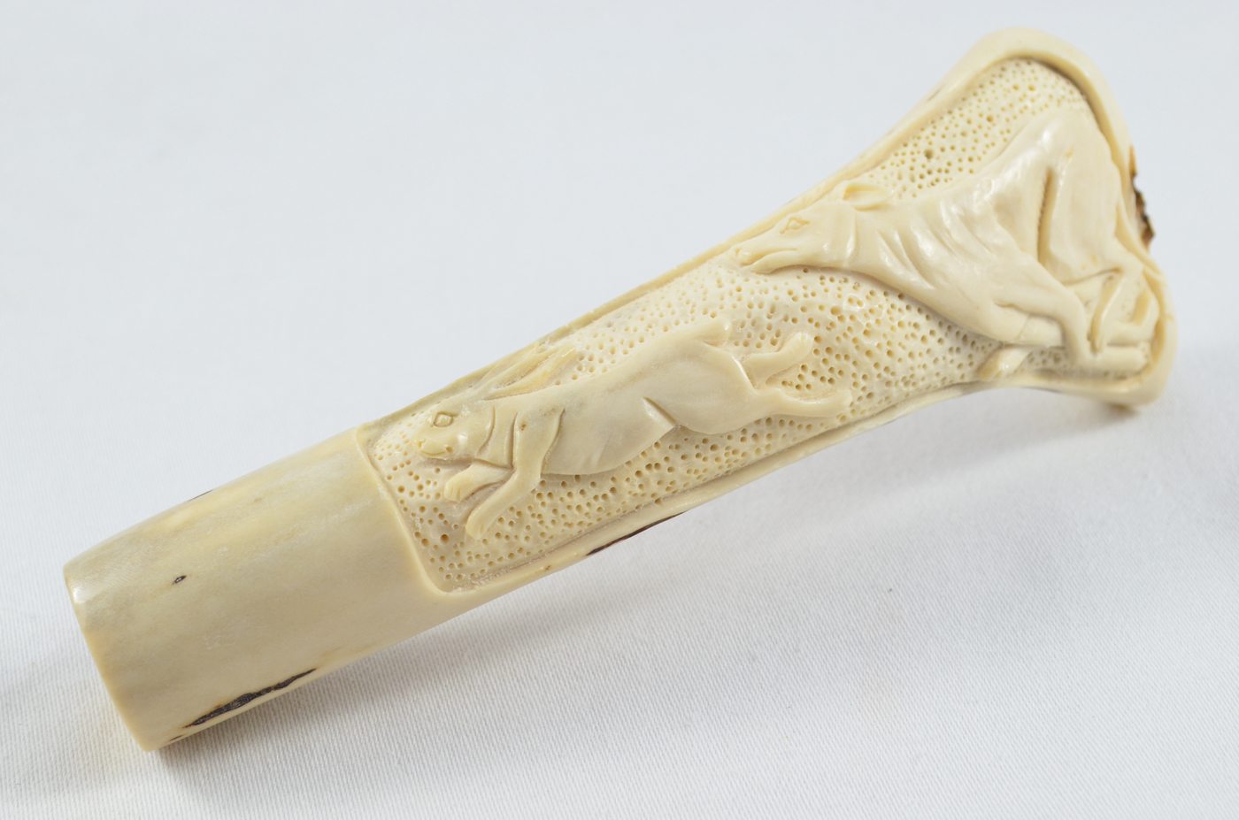 Hare & Hound Carved Walking Stick Cane Top Handle Stag Antler Horn Made Sheffield England