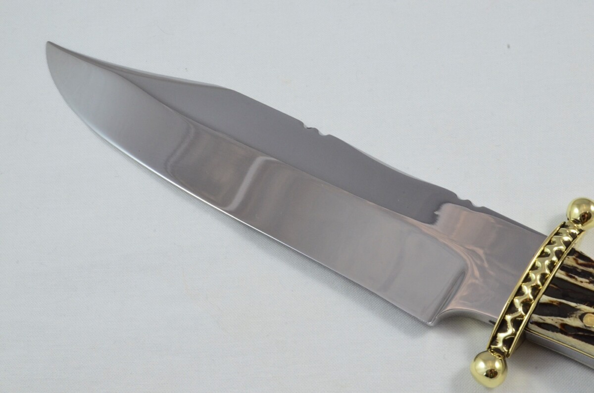 Large 9.25" Bladed Genuine Sheffield Bowie Knife with Leather Sheath - Imitation Stag Scales - Image 4
