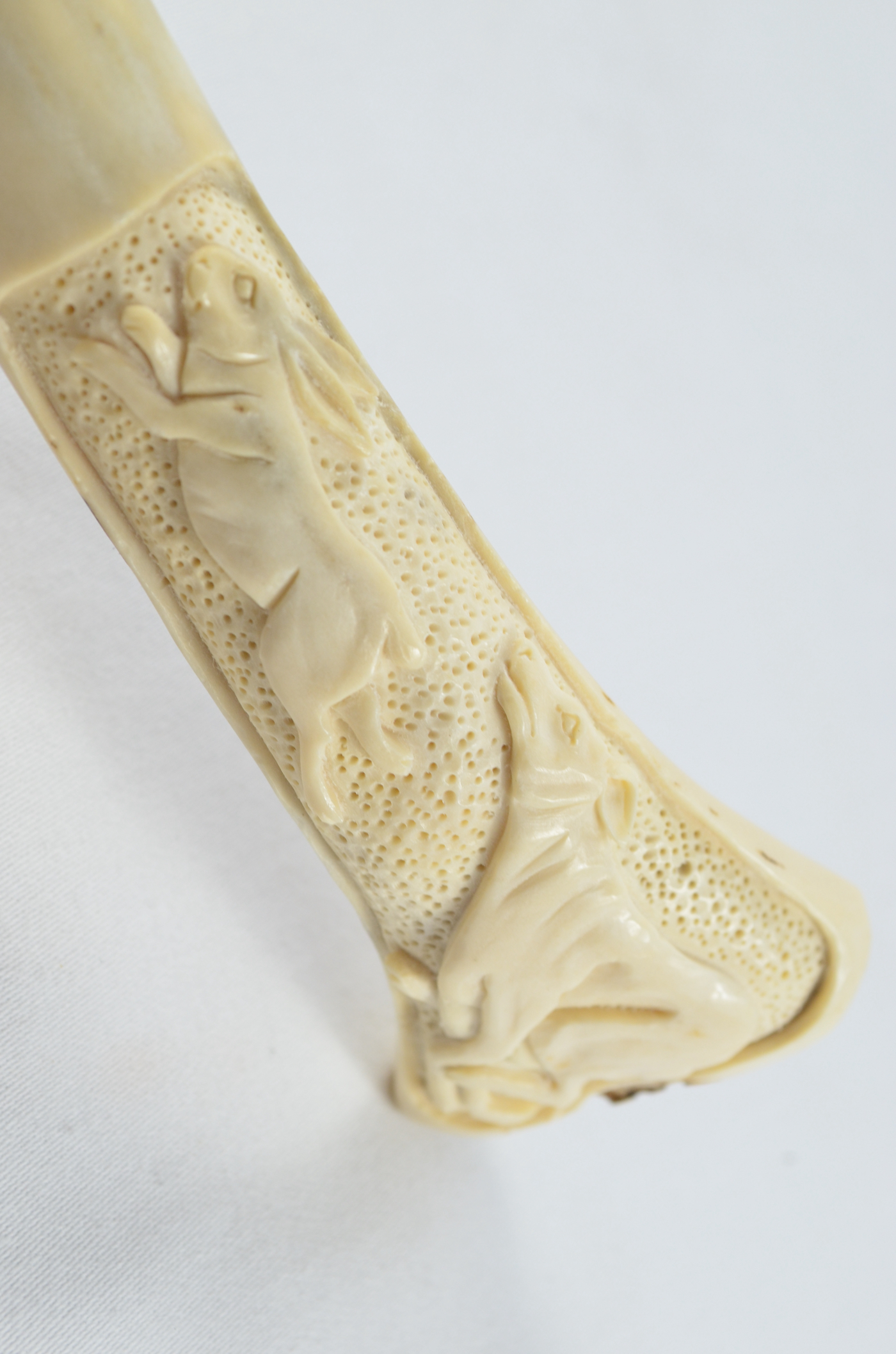 Hare & Hound Carved Walking Stick Cane Top Handle Stag Antler Horn Made Sheffield England - Image 3