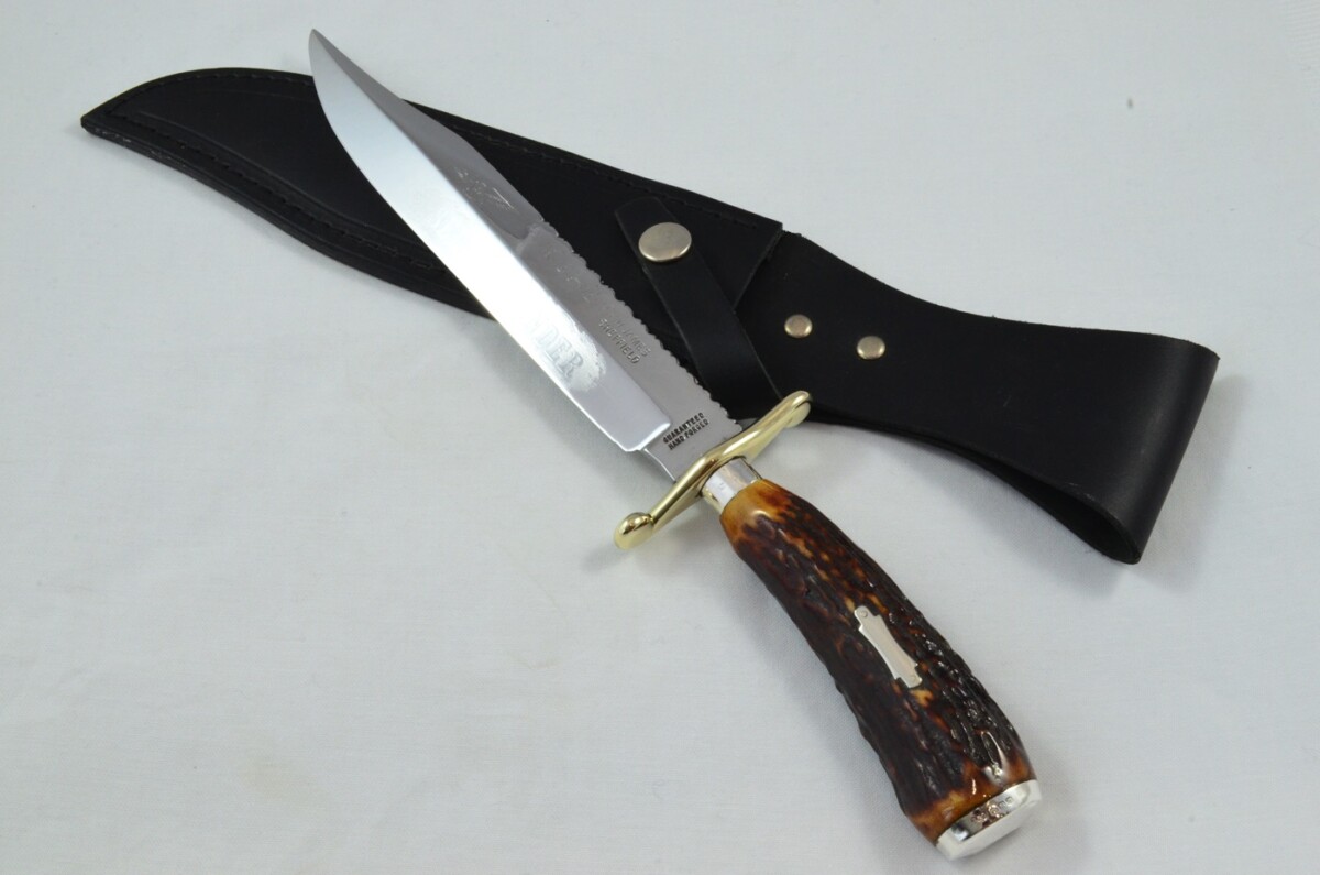 RARE Fred James 'SELF DEFENDER' Hand Forged Sambar Stag Handled Bowie Knife Silver Cap & Ferrule 1929