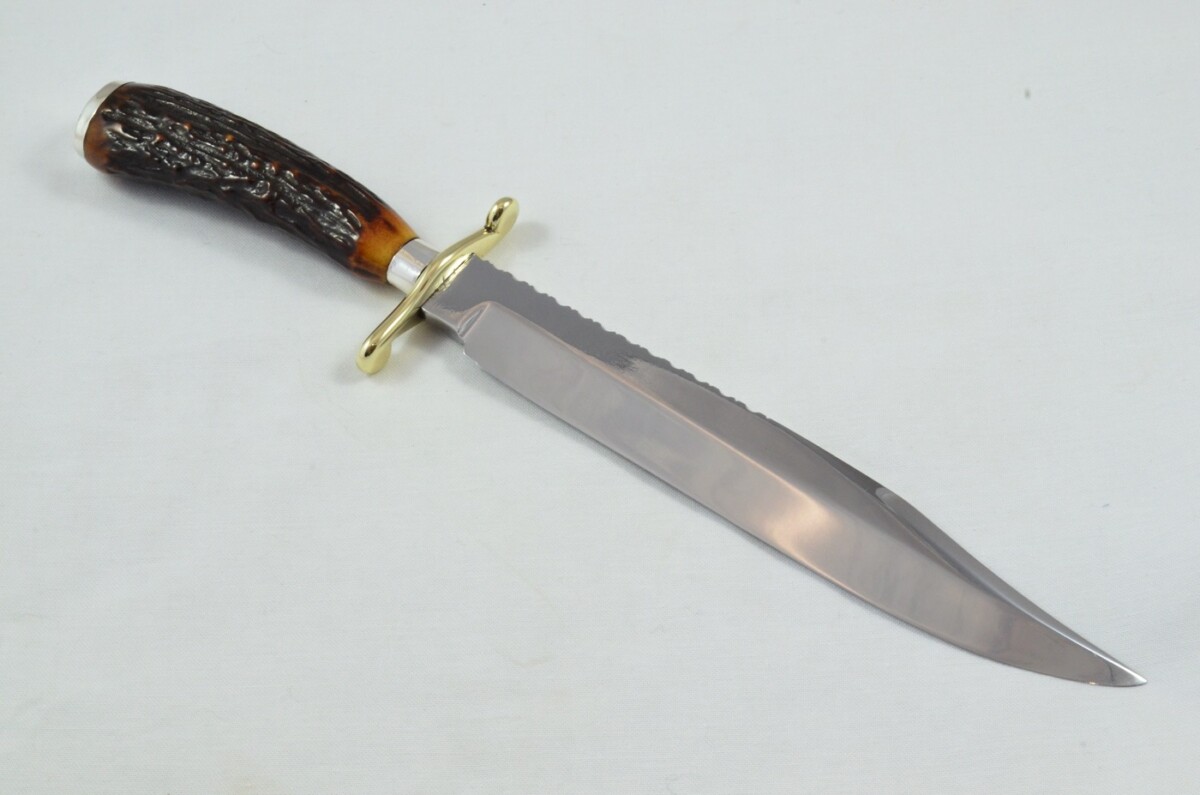 RARE Fred James 'SELF DEFENDER' Hand Forged Sambar Stag Handled Bowie Knife Silver Cap & Ferrule 1929 - Image 5