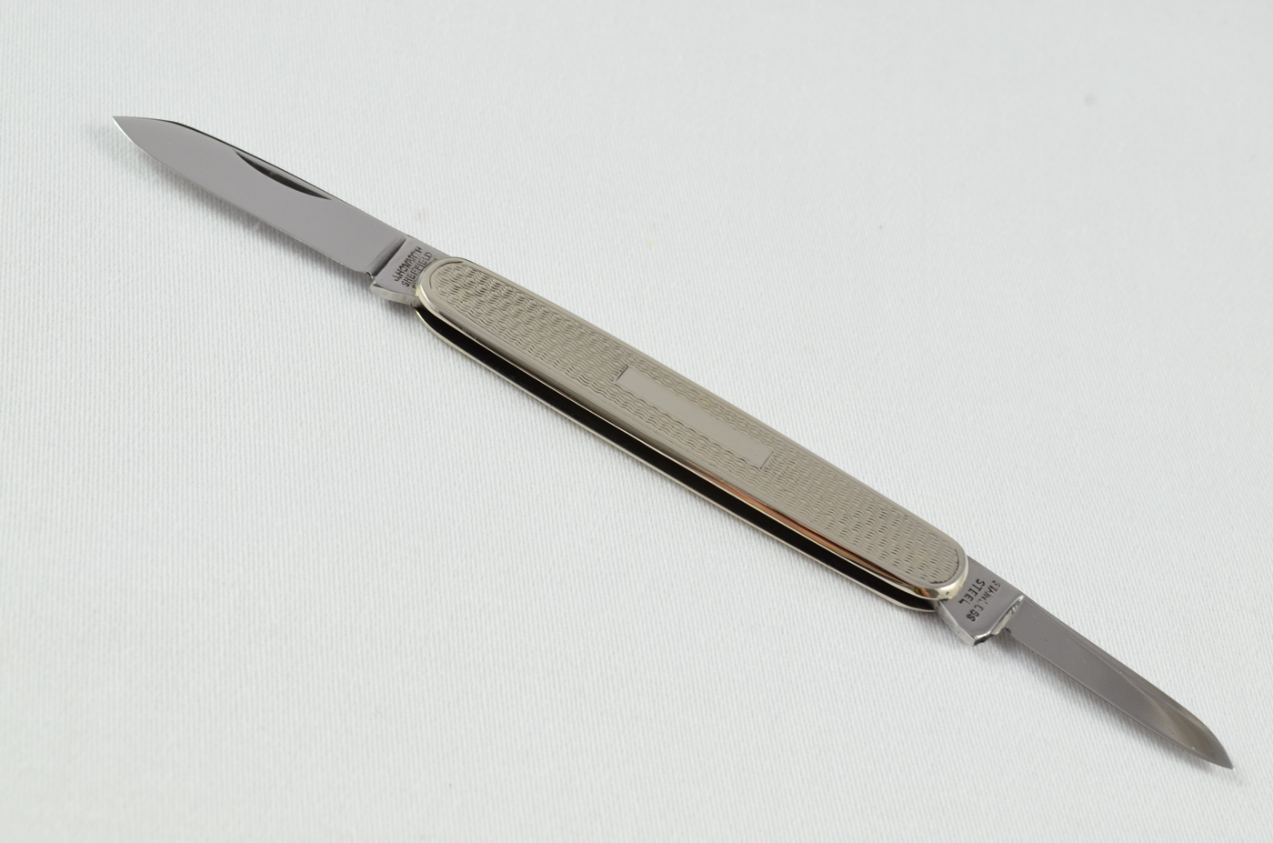 A J. Howarth Folding Engine Turned Nickel Scaled Pocket Pen Knife Sheffield