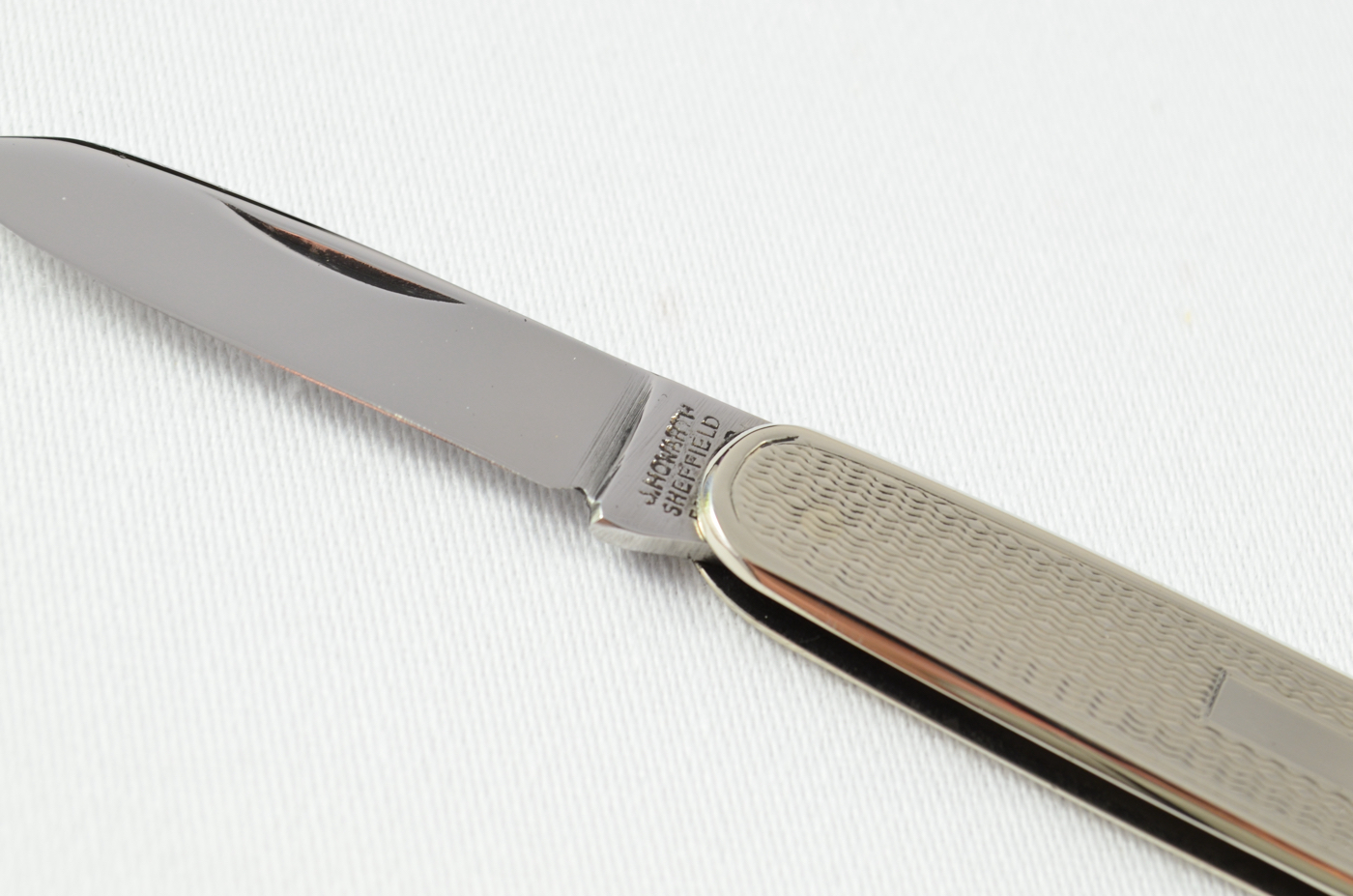 A J. Howarth Folding Engine Turned Nickel Scaled Pocket Pen Knife Sheffield - Image 3