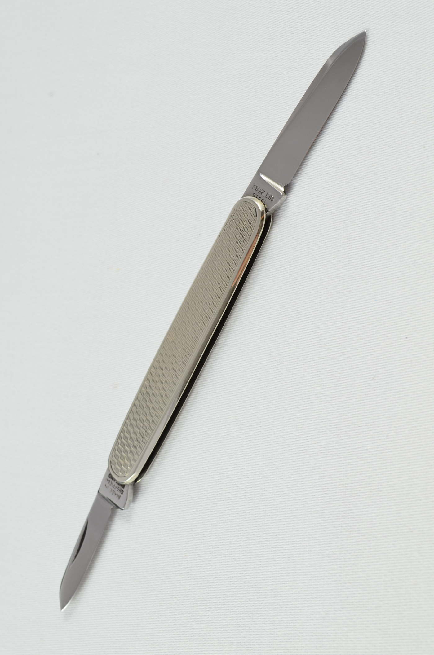 A J. Howarth Folding Engine Turned Nickel Scaled Pocket Pen Knife Sheffield - Image 5