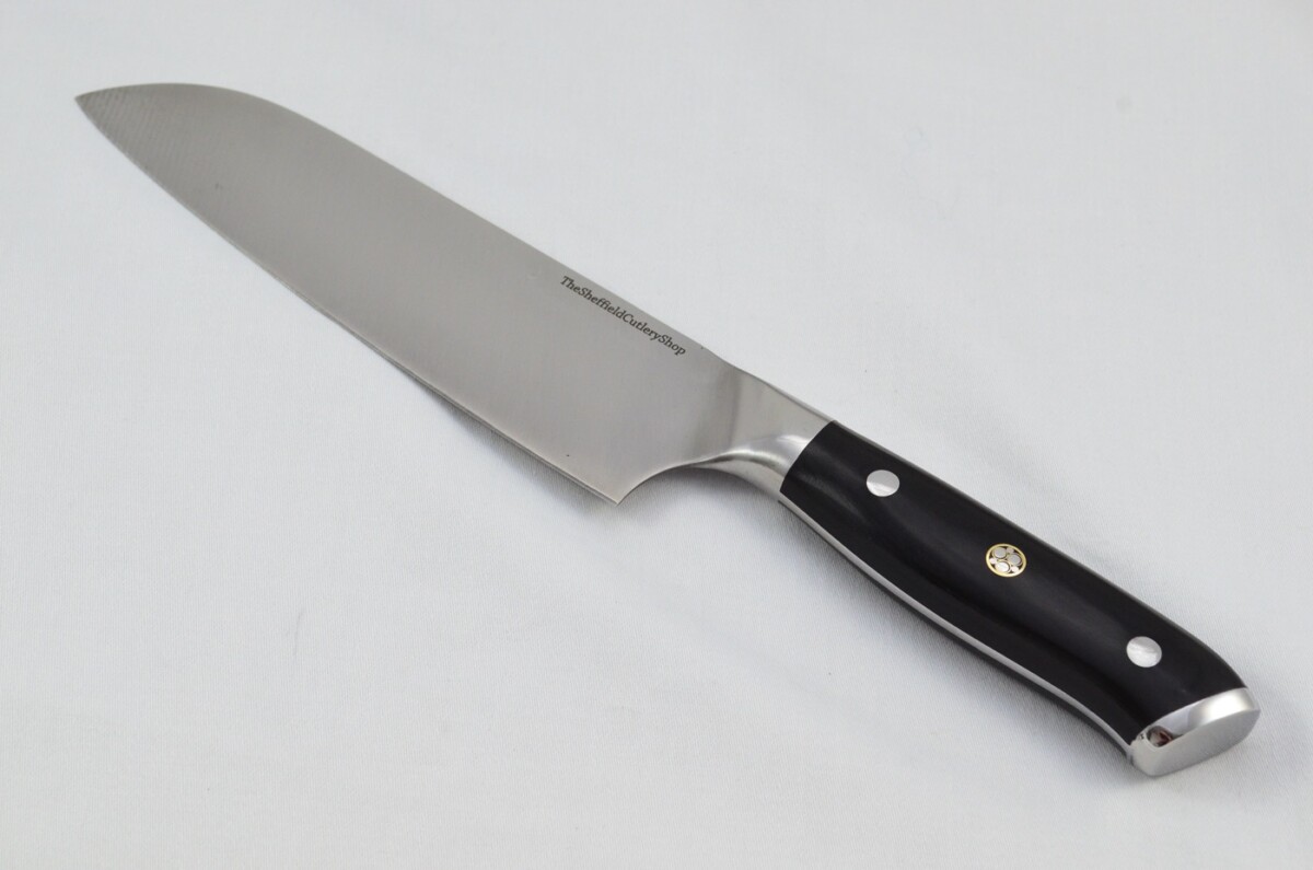 Black Wood Kitchen Chefs Santoku Knife Made In Sheffield UK High Carbon Stainless Steel Razor Sharp