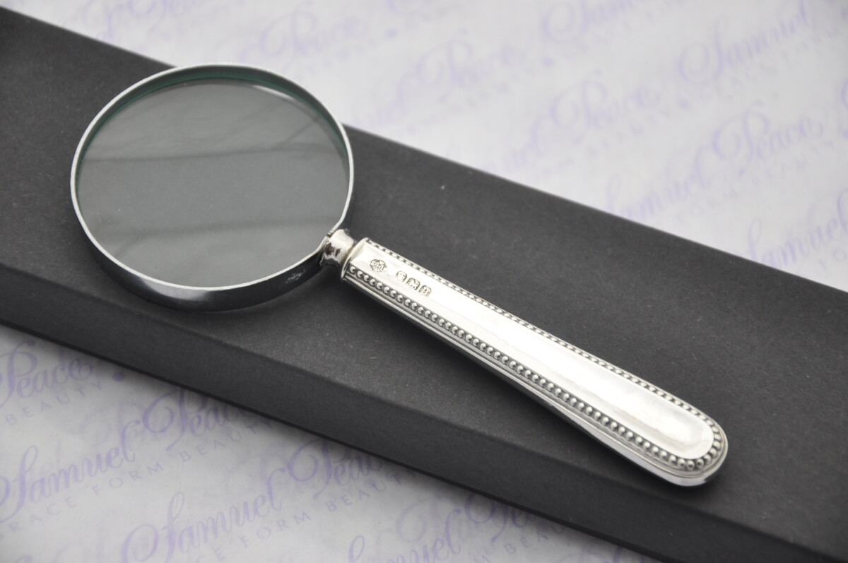 William Hutton and sons Heavy Bead Pattern Sterling Silver Magnifying Glass Sheffield 1930