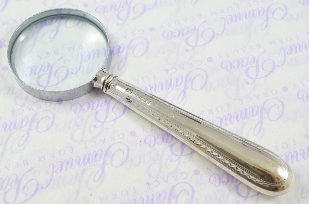 John Yates Feather Edge Pattern Sterling Silver Magnifying Glass Sheffield 1924 - Image 3