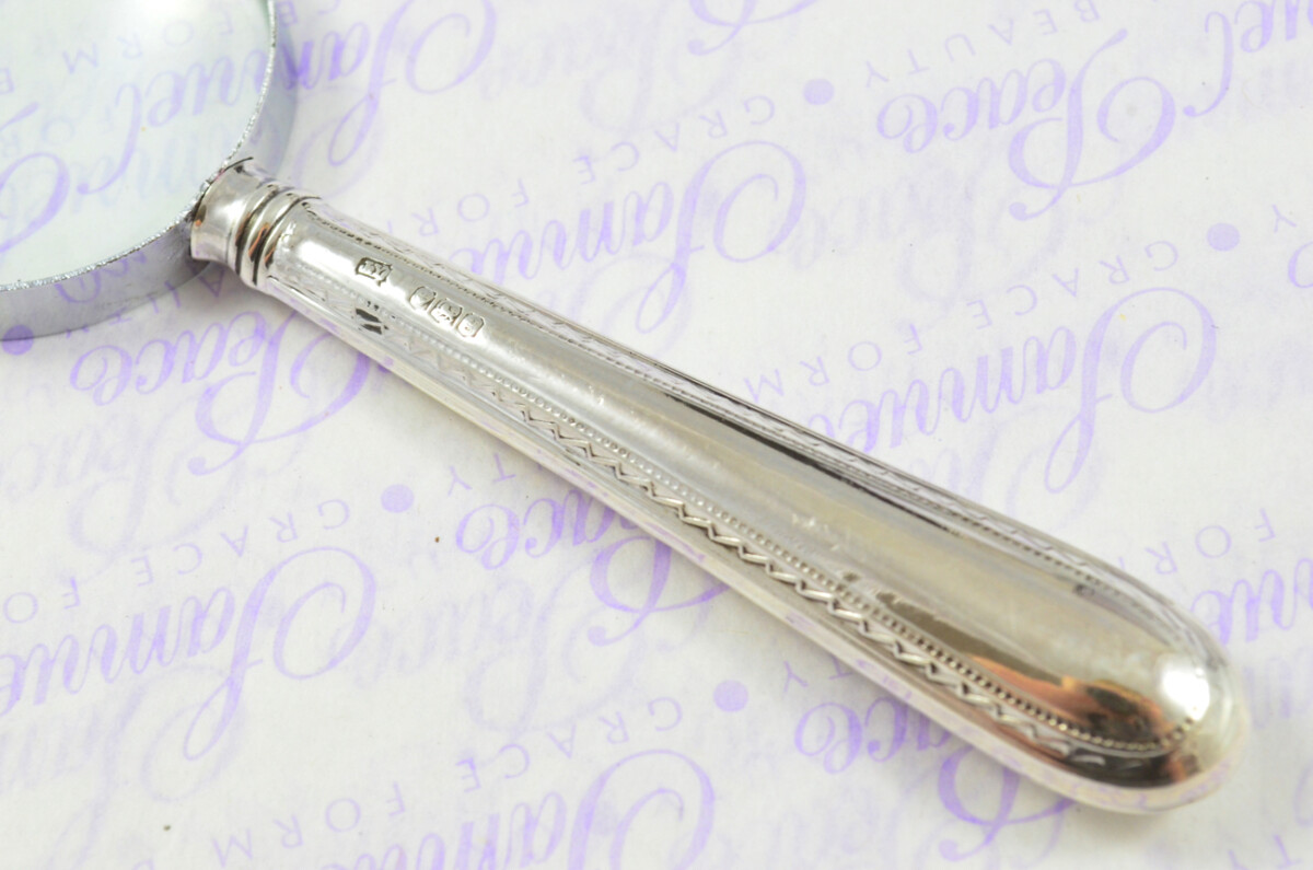 John Yates Feather Edge Pattern Sterling Silver Magnifying Glass Sheffield 1924 - Image 4