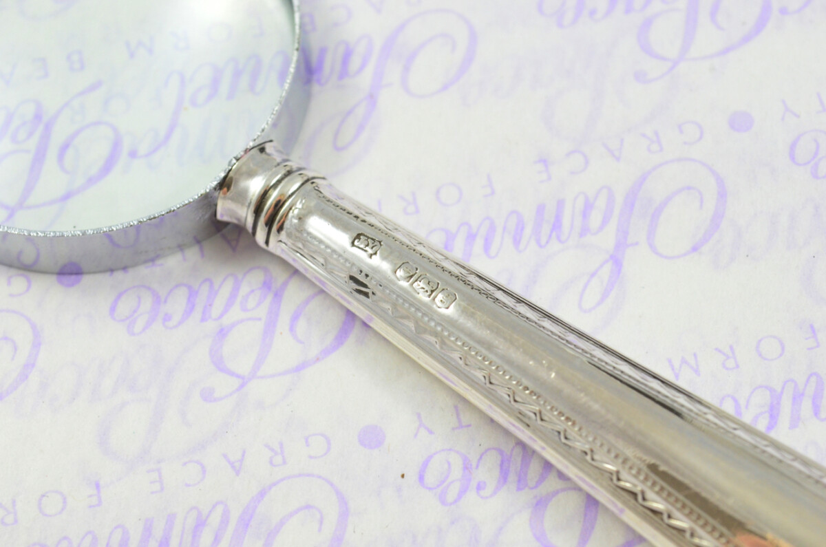John Yates Feather Edge Pattern Sterling Silver Magnifying Glass Sheffield 1924 - Image 5
