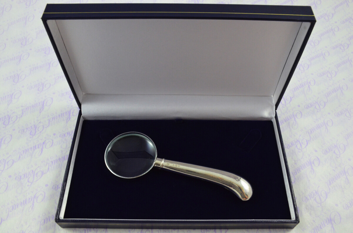 Frederick C Asman Plain pistol Pattern Sterling Silver Magnifying Glass Sheffield 1910 - Image 9