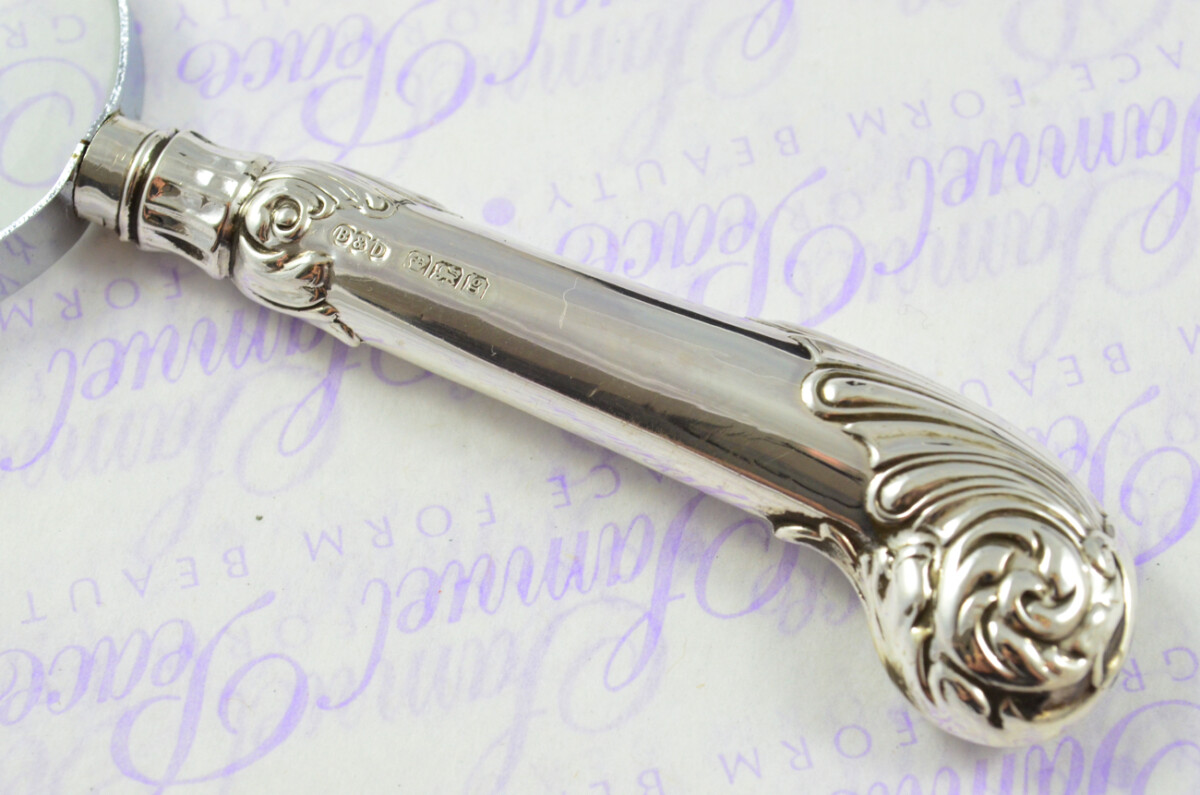 Boodle & Dunthorne Fancy Pistol Pattern Sterling Silver Magnifying Glass Sheffield 1924 - Image 4