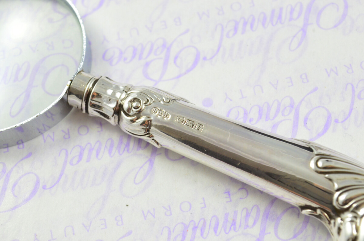 Boodle & Dunthorne Fancy Pistol Pattern Sterling Silver Magnifying Glass Sheffield 1924 - Image 5