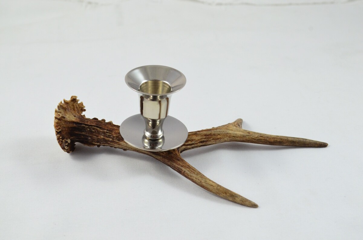 Handmade Roe Deer Stag Antler Horn & Chrome Plated Candelabra Single Candle Holder