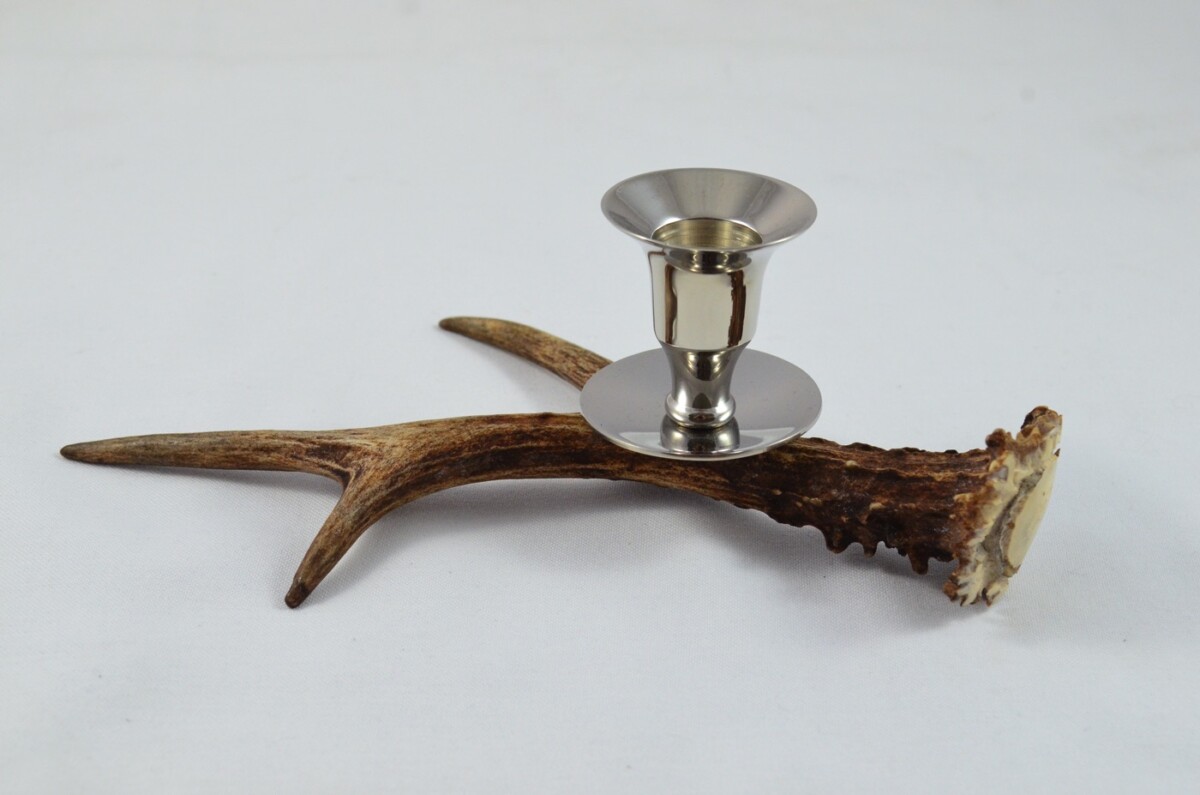 Handmade Roe Deer Stag Antler Horn & Chrome Plated Candelabra Single Candle Holder - Image 2