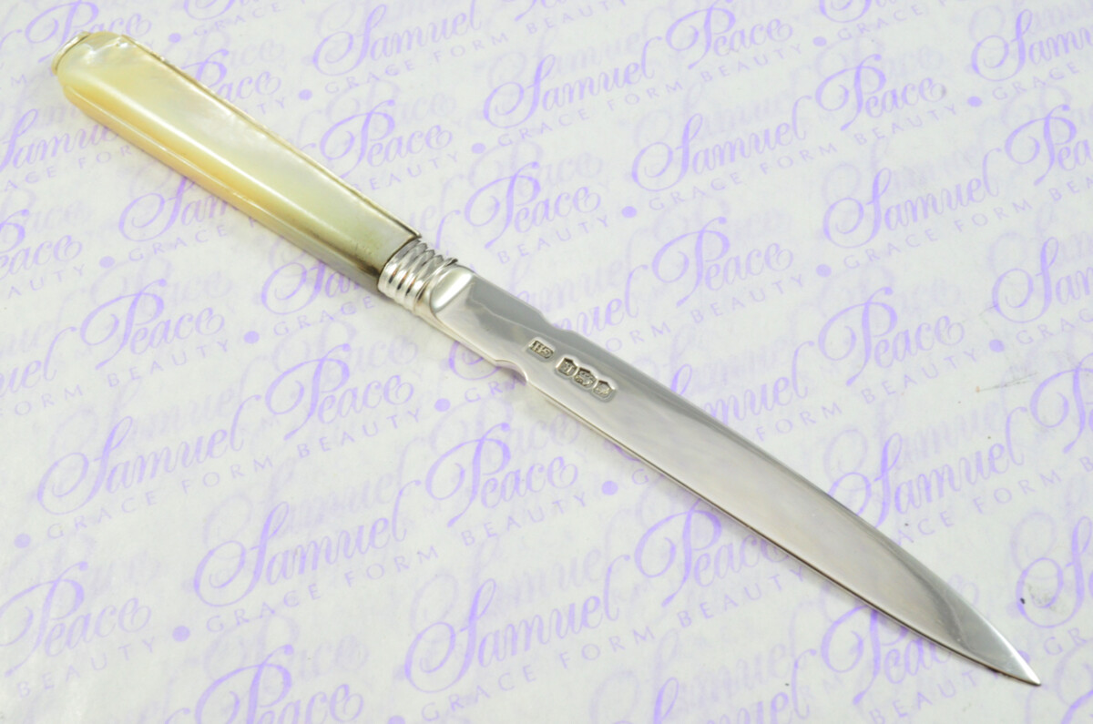 George Howson Solid Silver Bladed & Mother of Pearl Handled Letter Opener Sheffield 1927 Cased - Image 9