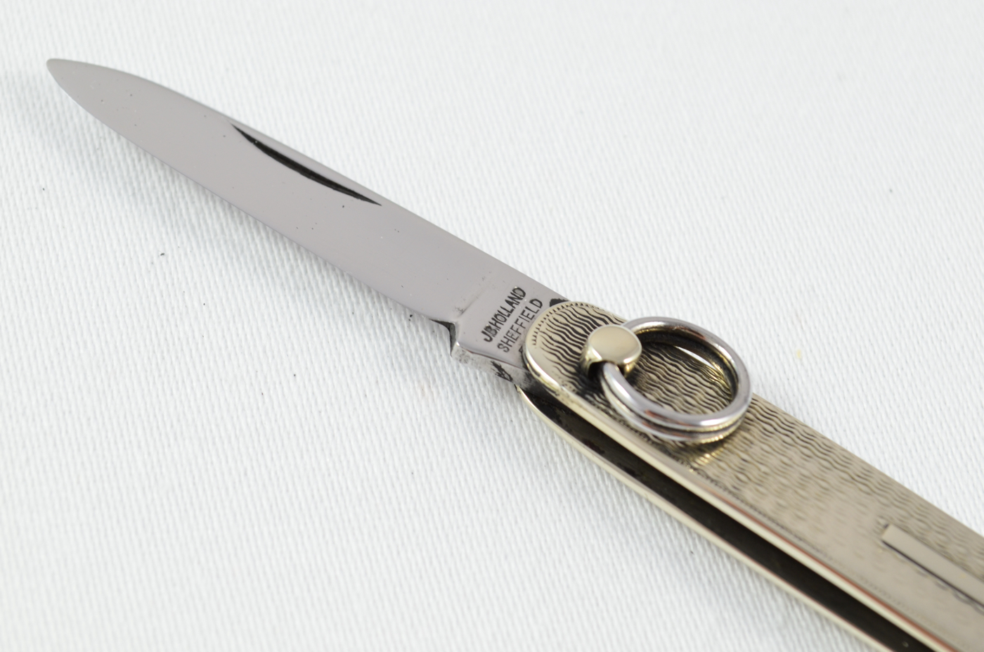 A J. B. Holland Folding Engine Turned Nickel Ring Pocket Pen Knife Sheffield - Image 3